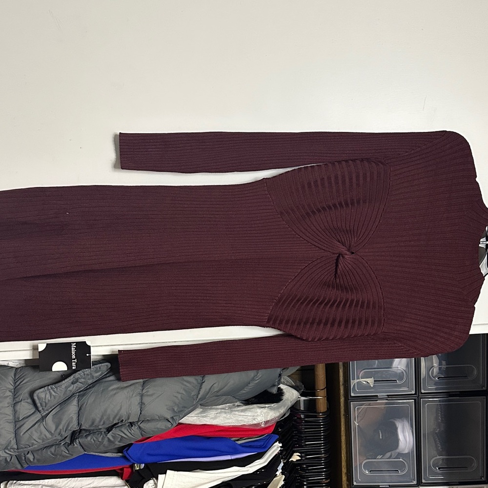 Maison Tara Deep Red Ribbed Dress